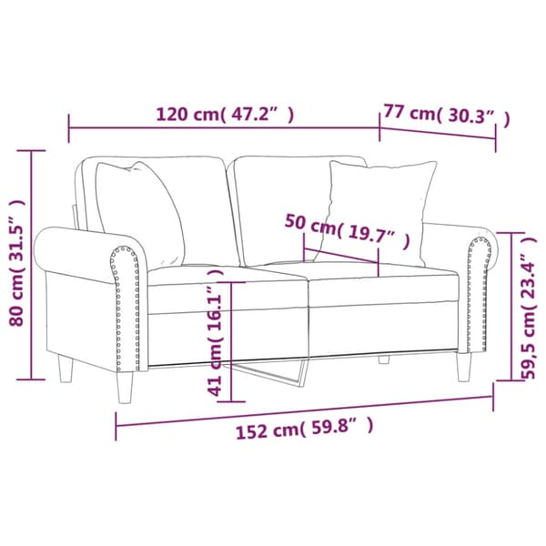 2-sitssoffa med prydnadskuddar rosa 120 cm sammet