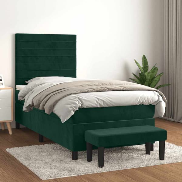 Ramsäng med madrass mörkgrön 90x190 cm sammet