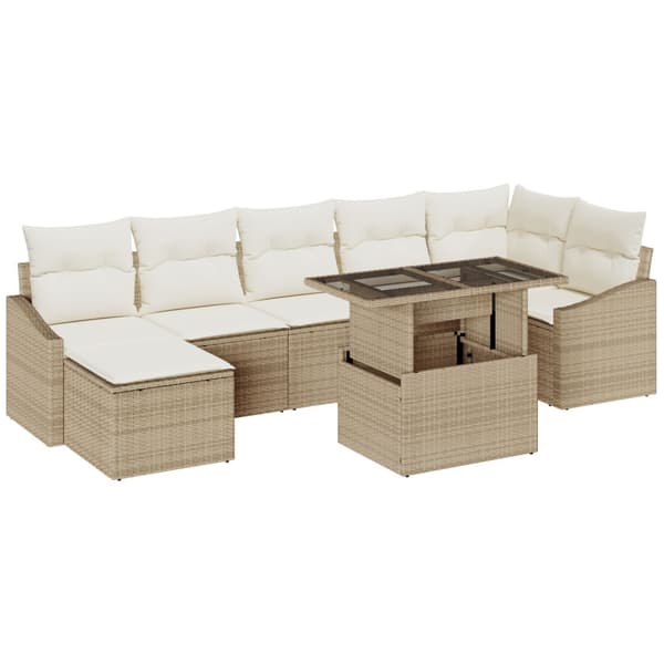Trädgårdsoffset med kudde 8 pcs Beige och gräddfärgad