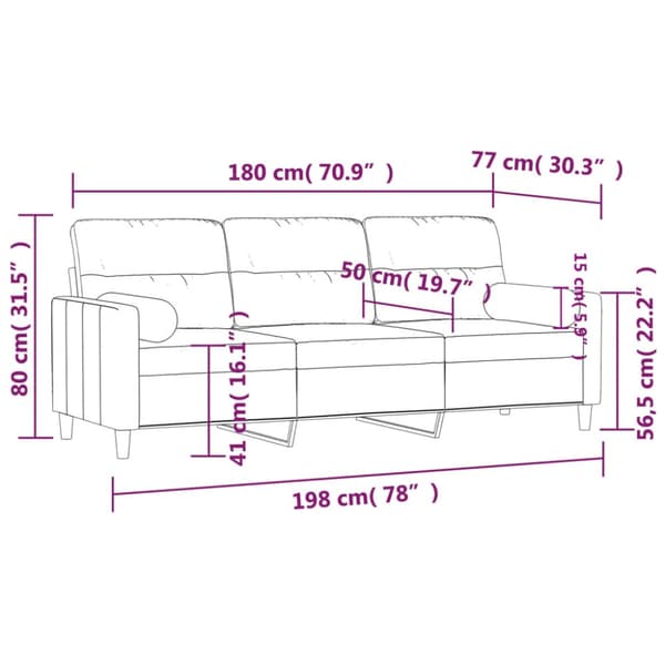 3-sitssoffa med prydnadskuddar svart 180 cm tyg