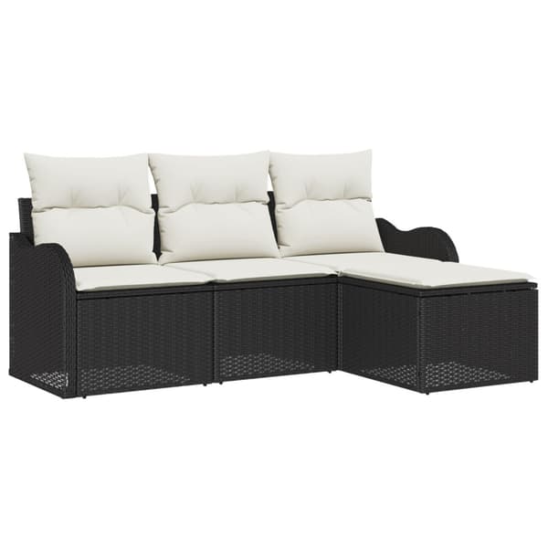 Trädgårdsoffset med kudde 4 pcs Svart Poly rattan