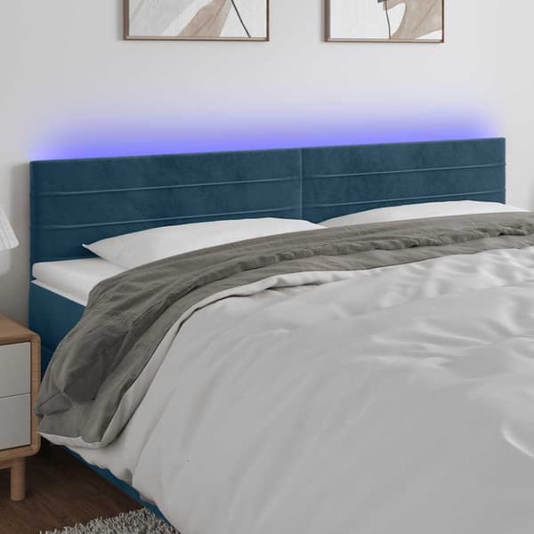 Sänggavel LED mörkblå 180x5x78/88 cm sammet