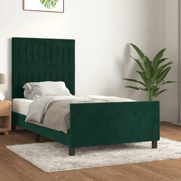 Sängram utan madrass mörkgrön 90x190 cm sammet