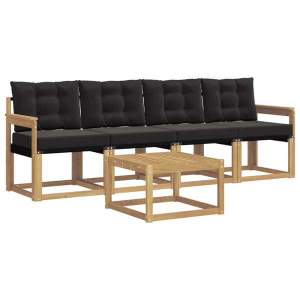 Utomhussoffset med kudde 5 pcs Vit och svart