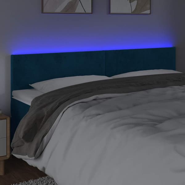Sänggavel LED mörkblå 160x5x78/88 cm sammet