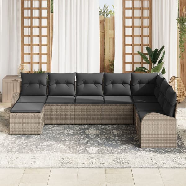 Trädgårdsoffset med kudde 8 pcs Grå Poly rattan