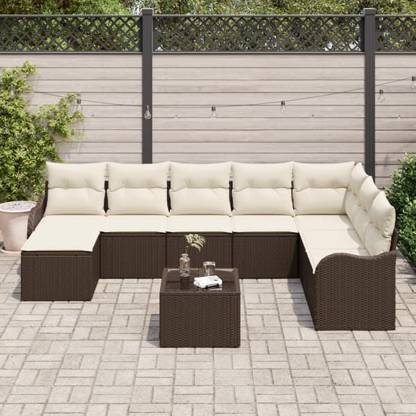 Trädgårdsoffset med kudde 9 pcs Brun Poly rattan