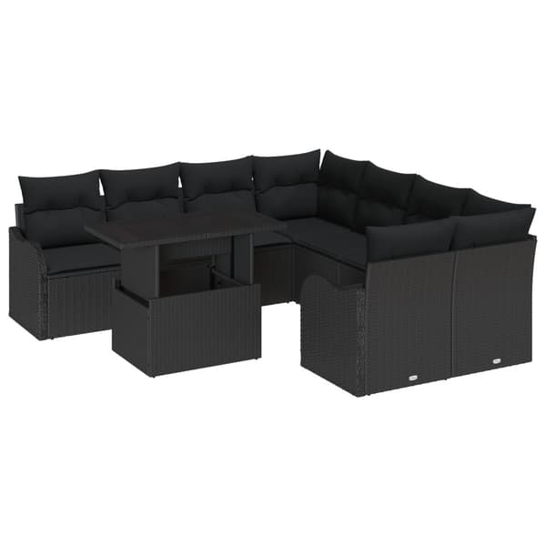 Trädgårdsoffset med kudde 9 pcs Svart Poly rattan