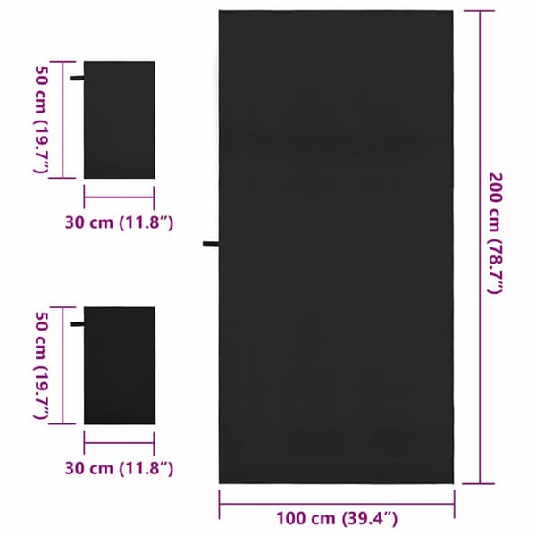 Sporthandduk Set 3 pcs Svart Polyester och polyamid