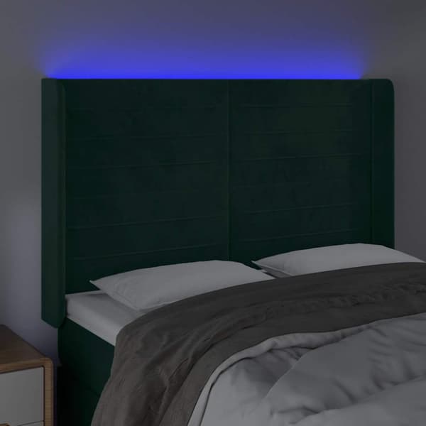 Sänggavel LED grön 147x16x118/128 cm sammet