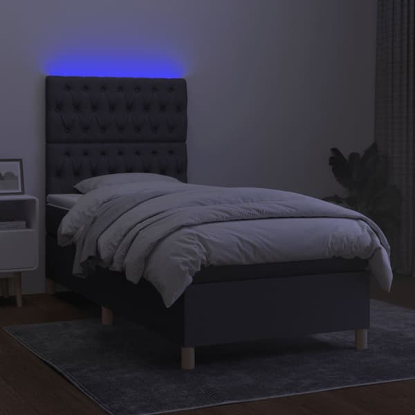 Ramsäng med madrass & LED mörkgrå 80x200 cm tyg
