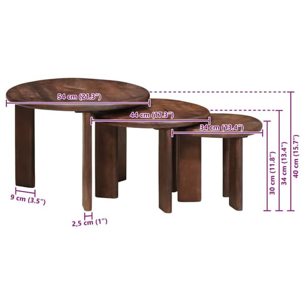 Nesting Kaffe Bord 3 pcs Mörkbrun Massivt mangoträ