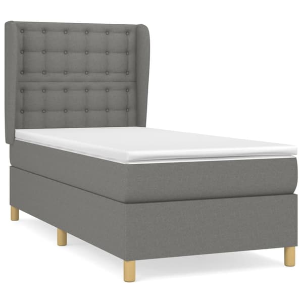 Ramsäng med madrass mörkgrå 90x200 cm tyg