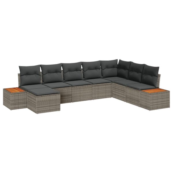 Trädgårdsoffset med kudde 8 pcs Grå Poly rattan
