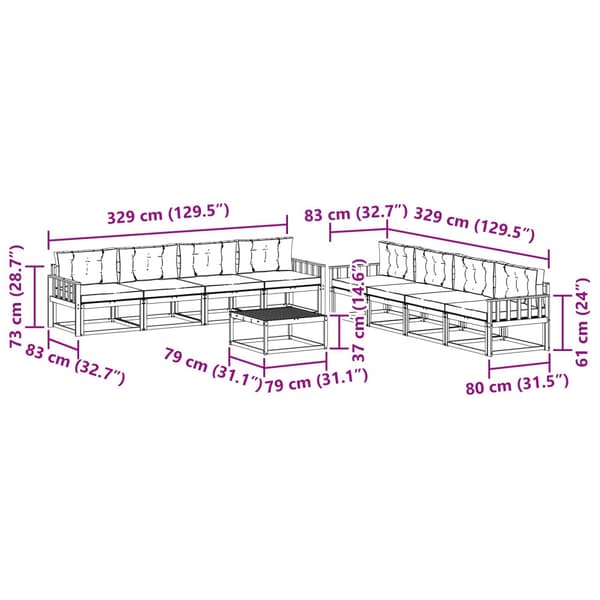 Utomhussoffset 9 pcs Vit och antracit 79 x 79 x 37 cm Polyester