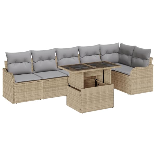 Soffset med kudde 7 pcs Beige Poly rattan