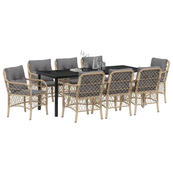 Trädgårdsmöbelset med kudde 9 pcs Beige konstrotting