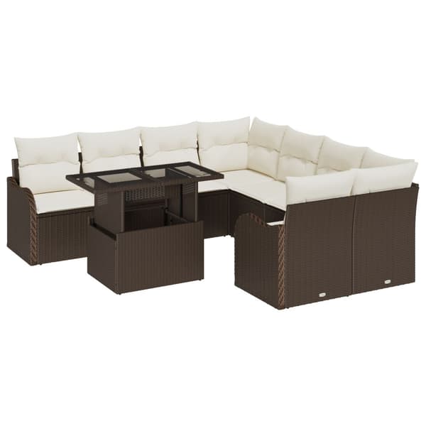 Trädgårdsoffset med kudde 9 pcs Brun Poly rattan