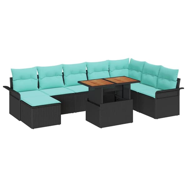 Trädgårdsoffset med lagring 9 pcs Svart Poly rattan