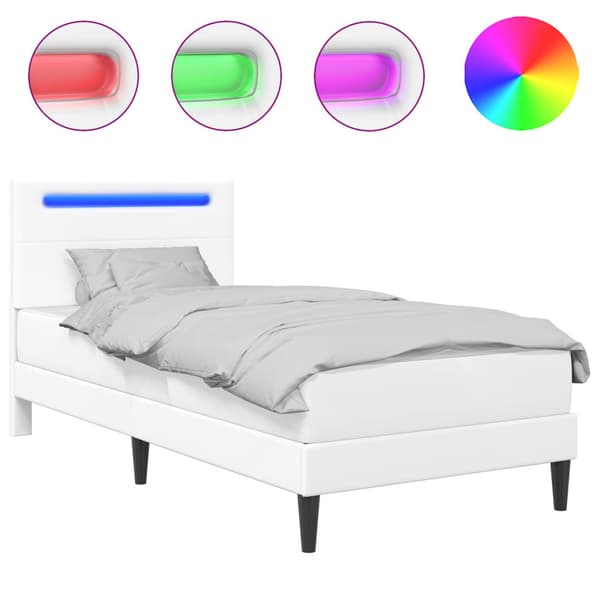 Sängram med LED-ljusslingor Vit 90 x 190 cm Konstläder