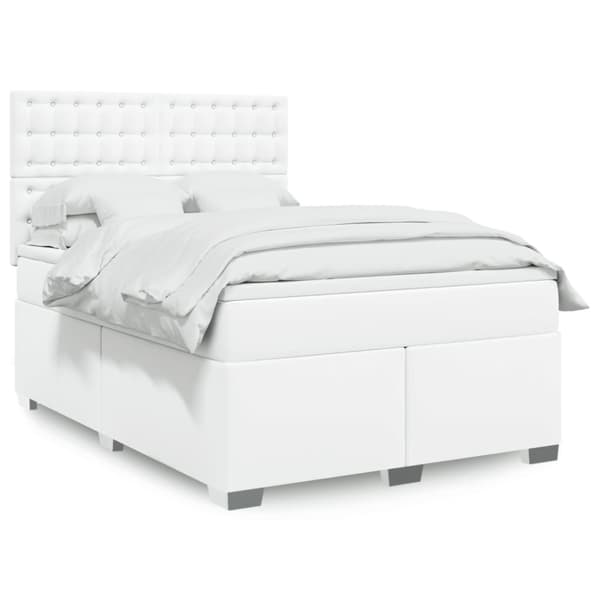 Ramsäng med madrass vit 140x190 cm konstläder