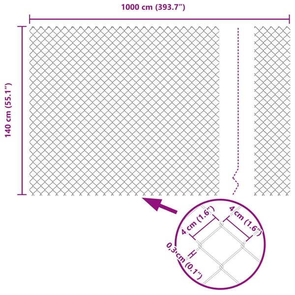 Kedjelänk Stängsel Grå 10 x 1,4 m Stål