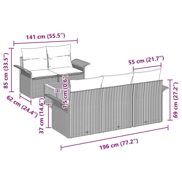 Trädgårdsoffset med kudde 6 pcs Svart konstrotting