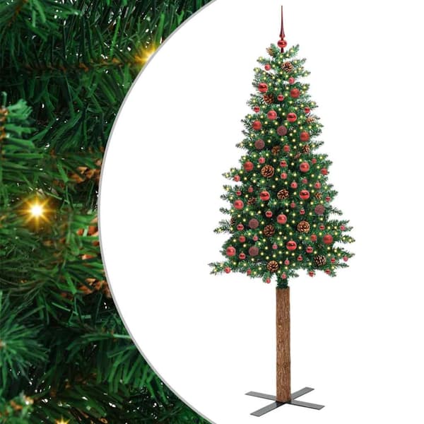 Smal julgran Grön 210 cm PVC och solid furu