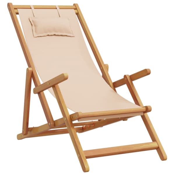 Hopfällbar strandstol beige massivt eukalyptusträ och tyg