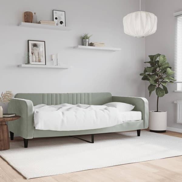 Dagbädd med madrass ljusgrå 100x200 cm sammet