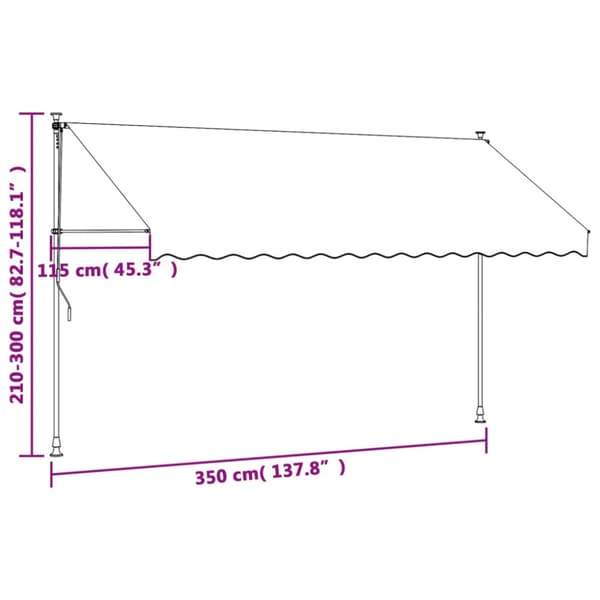 Markis infällbar gräddvit 350x150 cm tyg och stål