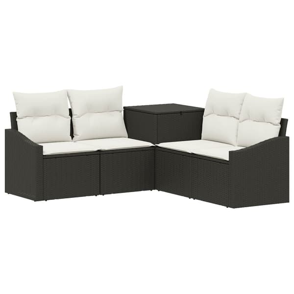 Soffset 5 st Svart och krämvit Poly Rattan och stål