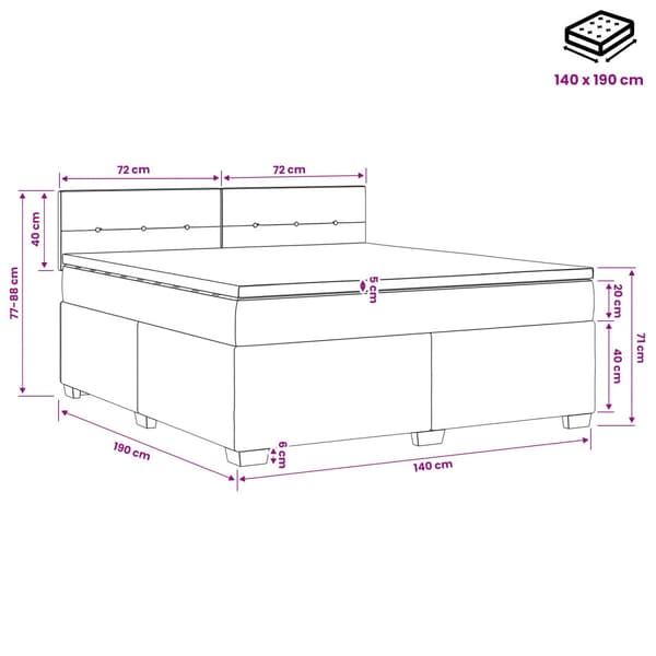 Boxspring säng med madrass och LED Mörkgrå 140 x 190 cm Sammet