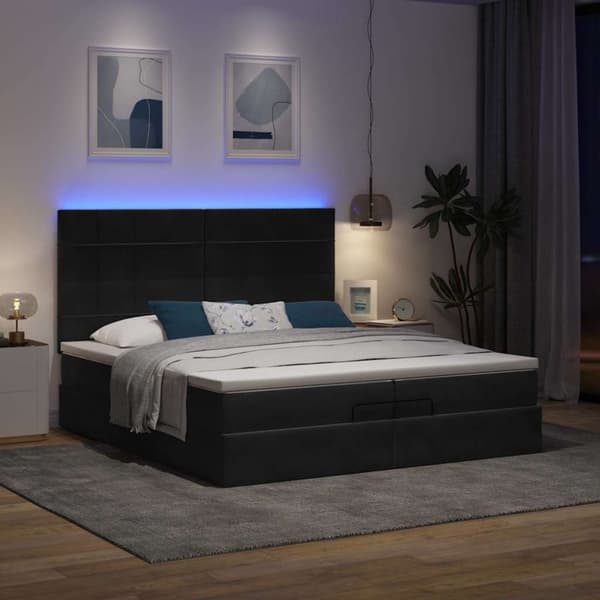 Ottoman sängram med madrasser svart 200x200 cm sammet