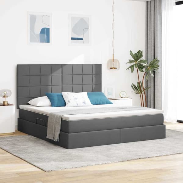 Förvaringssäng med LED med led Mörkgrå 180 x 200 cm Polyester