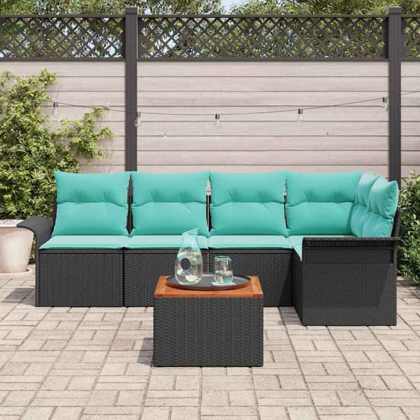 Trädgårdsoffset med kudde 6 pcs Svart konstrotting