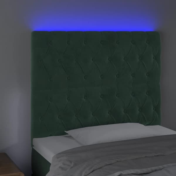Sänggavel LED mörkgrön 100x7x118/128 cm sammet