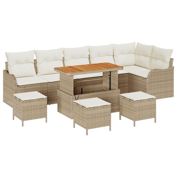 Trädgårdsoffset med kudde 10 pcs Beige konstrotting