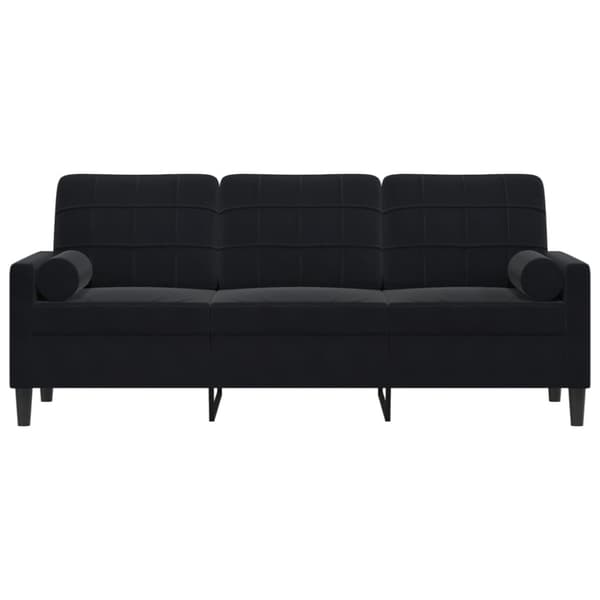 3-sitssoffa med prydnadskuddar svart 180 cm sammet