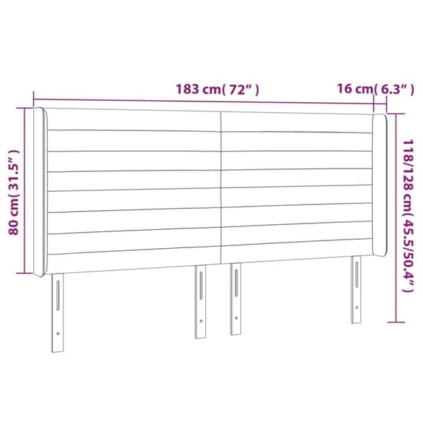 Sänggavel LED blå 183x16x118/128 cm tyg