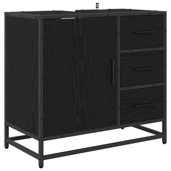 Badrumsmöbelset med låda 2 pcs Svart Ek Konstruerat trä
