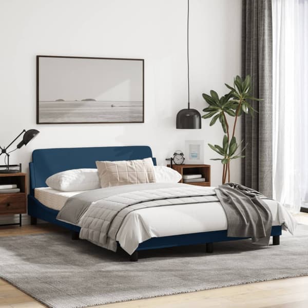 Bed Frame with Headboard "Dover" Blue 140x200 cm Fabric