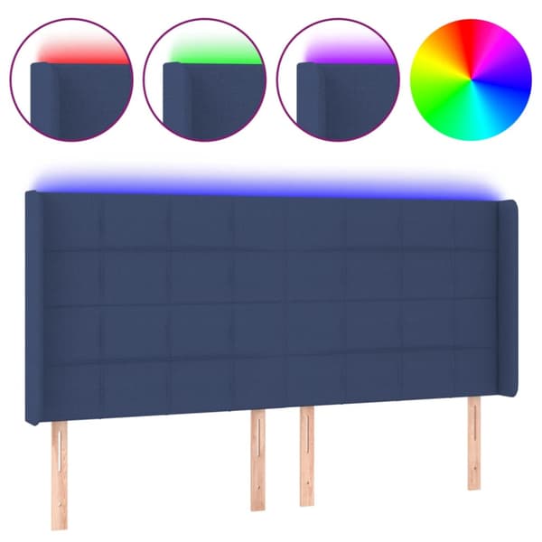 Sänggavel LED blå 163x16x118/128 cm tyg