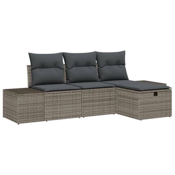 Trädgårdsoffset med kudde 4 pcs Grå Poly rattan