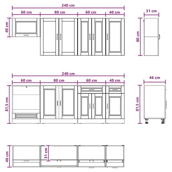 Köksenhet PORTO 8 pcs Vit högglans Konstruerat trä