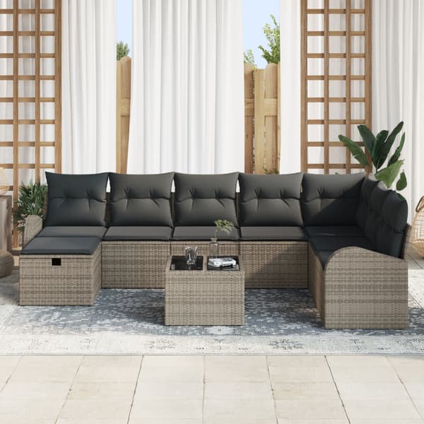 Trädgårdsoffset med kudde med lagring 9 pcs Grå Poly rattan