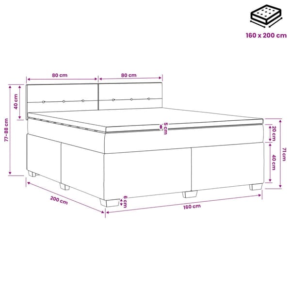 Boxspring säng med madrass och LED Mörkgrå 160 x 200 cm Tyg