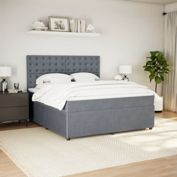 Ramsäng med madrass mörkgrå 180x200 cm sammet