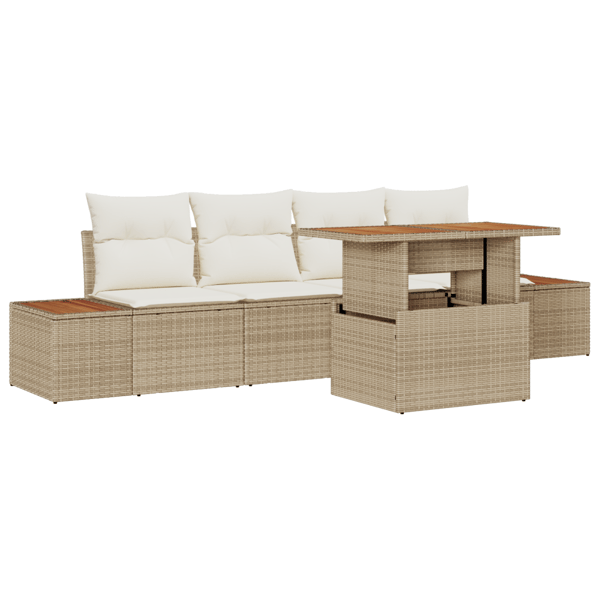 Trädgårdsoffset med lagring 5 pcs Beige Poly rattan