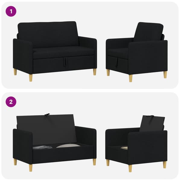 Soffgrupp med förvaring 2 pcs Svart Polyester